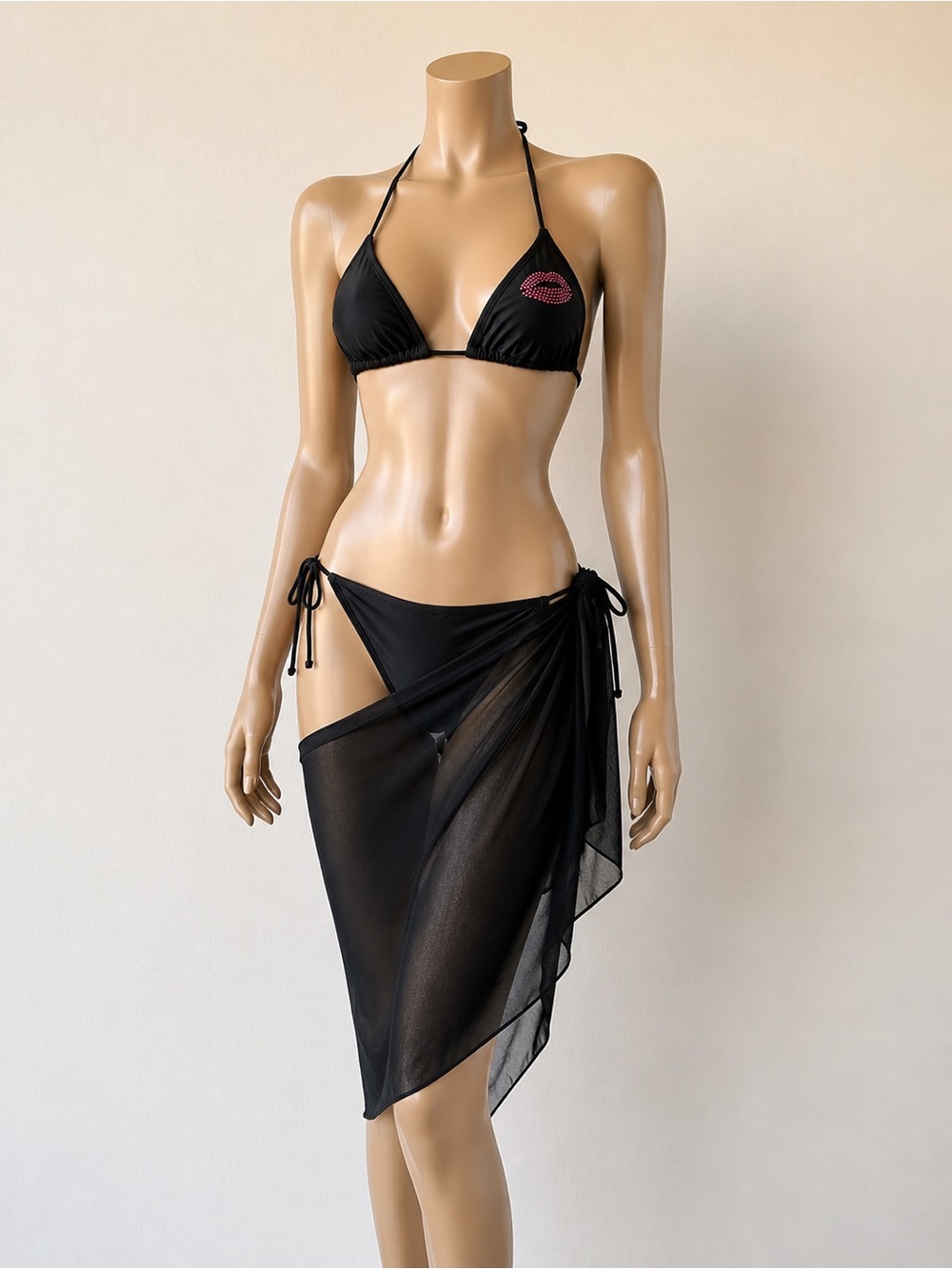 Juicy Couture Black Bikini & Sarong with Pink Lip Accent